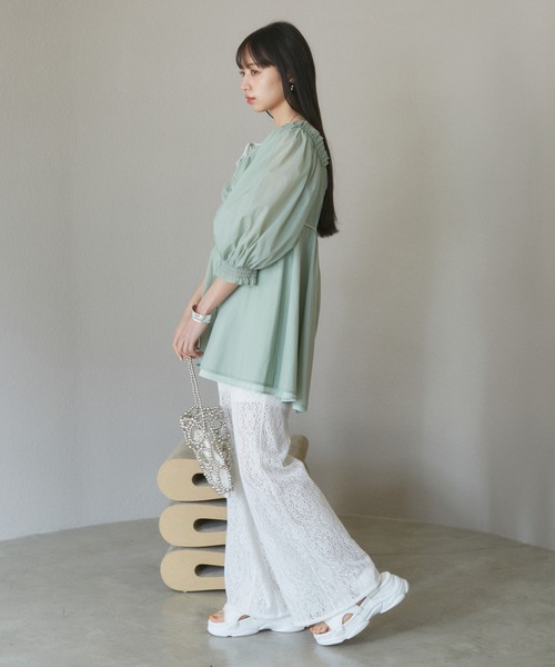 VIS（ビス）の「【洗える】セミフレアレースパンツ（その他パンツ・レディース・キナリ/ブラック・FREE）」の4枚目の写真