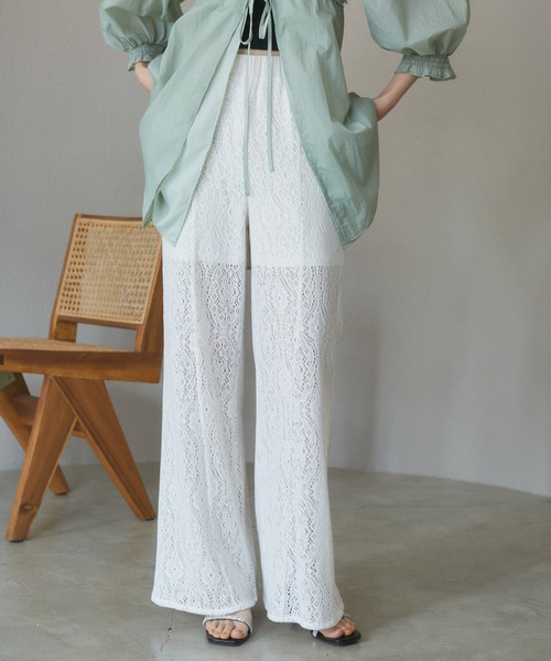 VIS（ビス）の「【洗える】セミフレアレースパンツ（その他パンツ・レディース・キナリ/ブラック・FREE）」の5枚目の写真