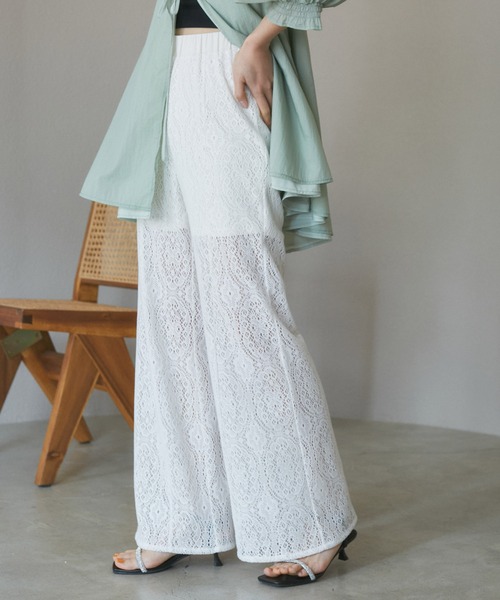 VIS（ビス）の「【洗える】セミフレアレースパンツ（その他パンツ・レディース・キナリ/ブラック・FREE）」の6枚目の写真