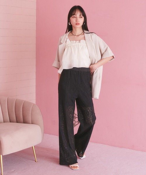 VIS（ビス）の「【洗える】セミフレアレースパンツ（その他パンツ・レディース・キナリ/ブラック・FREE）」の9枚目の写真