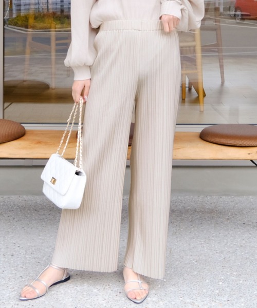 aquagarage（アクアガレージ）の「ウエストゴムプリーツパンツ 春 夏 秋 M L |アクアガレージ aquagarage（その他パンツ・レディース・オフホワイト/ブラック/ピンク/イエロー/ライトグリーン/グレイッシュベージュ・M/L）」の2枚目の写真