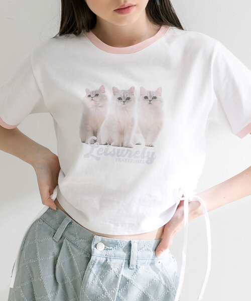 OLIVE des OLIVE(オリーブデオリーブ)の「リンガー脇ドロストTシャツ(Tシャツ/カットソー・レディース・ブラック/オフホワイト/トップグレー・FREE)」の18枚目の写真