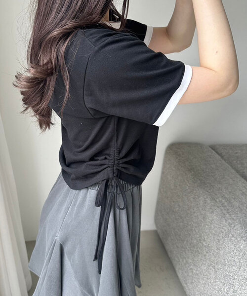 OLIVE des OLIVE(オリーブデオリーブ)の「リンガー脇ドロストTシャツ(Tシャツ/カットソー・レディース・ブラック/オフホワイト/トップグレー・FREE)」の22枚目の写真