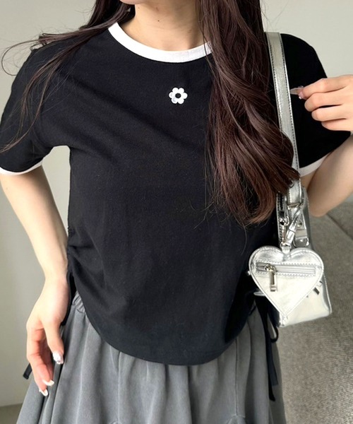 OLIVE des OLIVE(オリーブデオリーブ)の「リンガー脇ドロストTシャツ(Tシャツ/カットソー・レディース・ブラック/オフホワイト/トップグレー・FREE)」の2枚目の写真