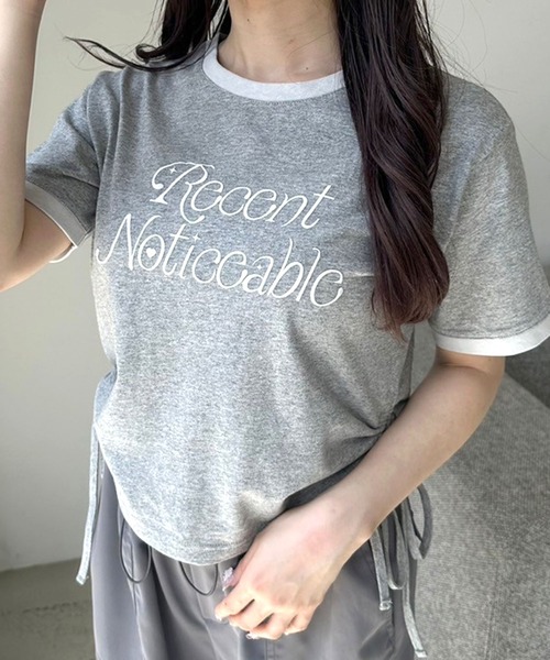 OLIVE des OLIVE(オリーブデオリーブ)の「リンガー脇ドロストTシャツ(Tシャツ/カットソー・レディース・ブラック/オフホワイト/トップグレー・FREE)」の3枚目の写真