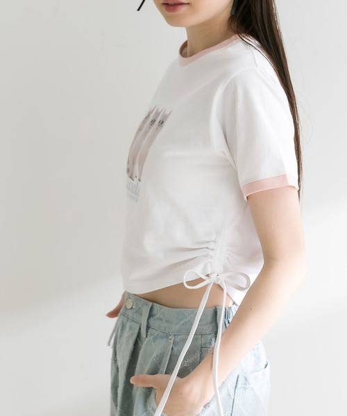 OLIVE des OLIVE(オリーブデオリーブ)の「リンガー脇ドロストTシャツ(Tシャツ/カットソー・レディース・ブラック/オフホワイト/トップグレー・FREE)」の14枚目の写真