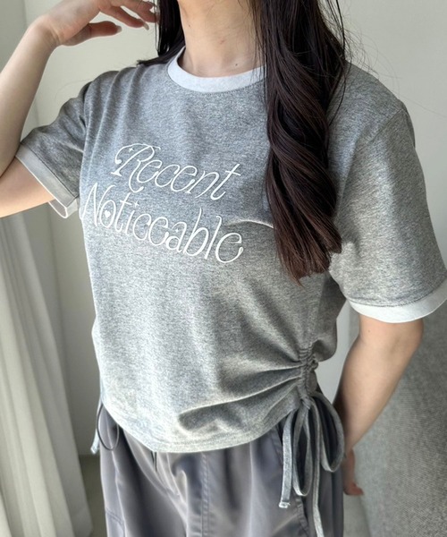 OLIVE des OLIVE(オリーブデオリーブ)の「リンガー脇ドロストTシャツ(Tシャツ/カットソー・レディース・ブラック/オフホワイト/トップグレー・FREE)」の9枚目の写真