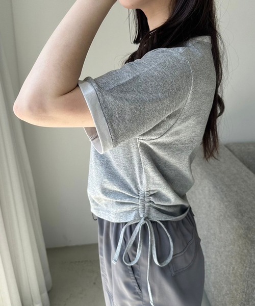 OLIVE des OLIVE(オリーブデオリーブ)の「リンガー脇ドロストTシャツ(Tシャツ/カットソー・レディース・ブラック/オフホワイト/トップグレー・FREE)」の8枚目の写真