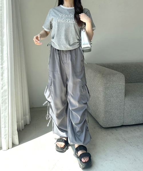 OLIVE des OLIVE(オリーブデオリーブ)の「リンガー脇ドロストTシャツ(Tシャツ/カットソー・レディース・ブラック/オフホワイト/トップグレー・FREE)」の6枚目の写真