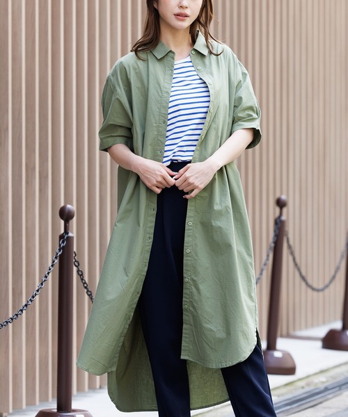 mili an deni（ミリアンデニ）の「綿100％ポプリンシャツワンピース（シャツワンピース・レディース・ブラック/カーキ/ブルー/オフホワイト・M）」の3枚目の写真