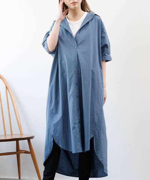 mili an deni（ミリアンデニ）の「綿100％ポプリンシャツワンピース（シャツワンピース・レディース・ブラック/カーキ/ブルー/オフホワイト・M）」の4枚目の写真