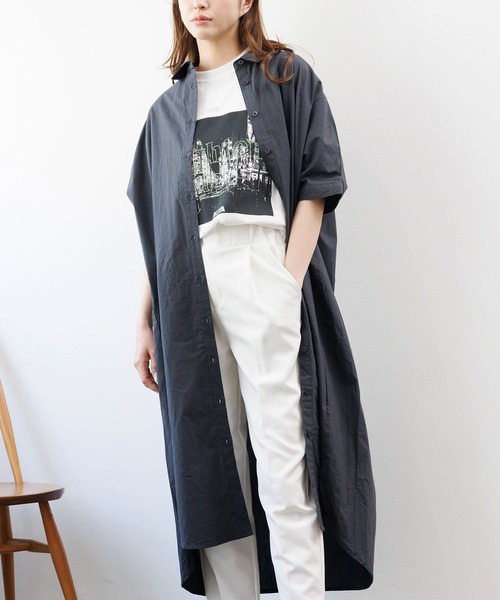 mili an deni（ミリアンデニ）の「綿100％ポプリンシャツワンピース（シャツワンピース・レディース・ブラック/カーキ/ブルー/オフホワイト・M）」の2枚目の写真