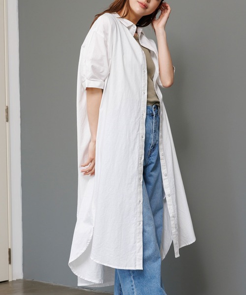 mili an deni（ミリアンデニ）の「綿100％ポプリンシャツワンピース（シャツワンピース・レディース・ブラック/カーキ/ブルー/オフホワイト・M）」の5枚目の写真