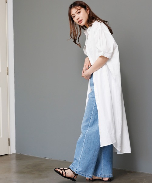 mili an deni（ミリアンデニ）の「綿100％ポプリンシャツワンピース（シャツワンピース・レディース・ブラック/カーキ/ブルー/オフホワイト・M）」の6枚目の写真