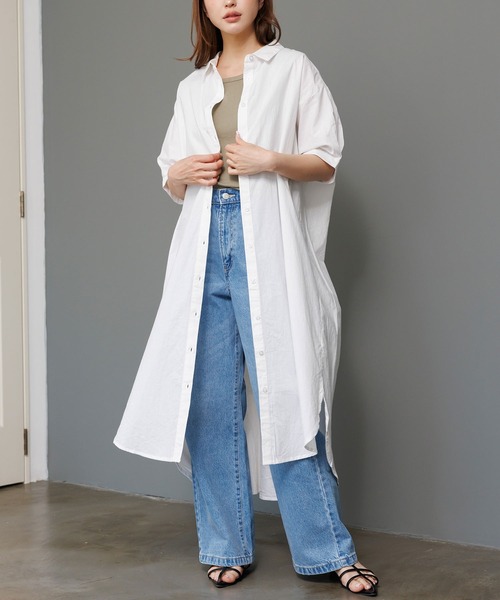 mili an deni（ミリアンデニ）の「綿100％ポプリンシャツワンピース（シャツワンピース・レディース・ブラック/カーキ/ブルー/オフホワイト・M）」の8枚目の写真