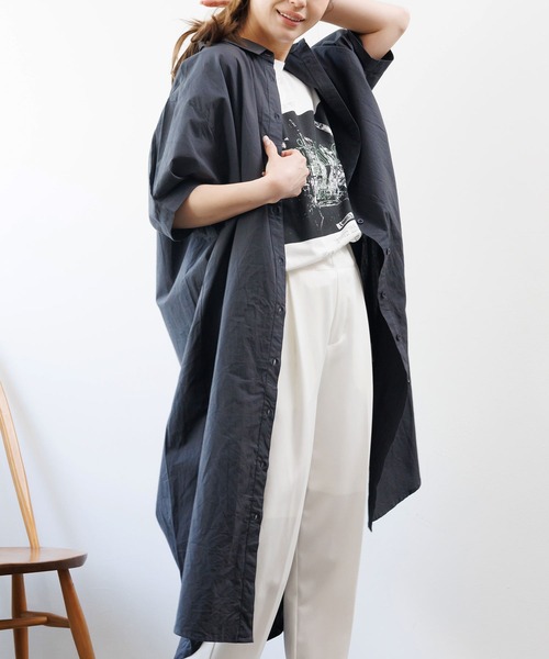 mili an deni（ミリアンデニ）の「綿100％ポプリンシャツワンピース（シャツワンピース・レディース・ブラック/カーキ/ブルー/オフホワイト・M）」の9枚目の写真