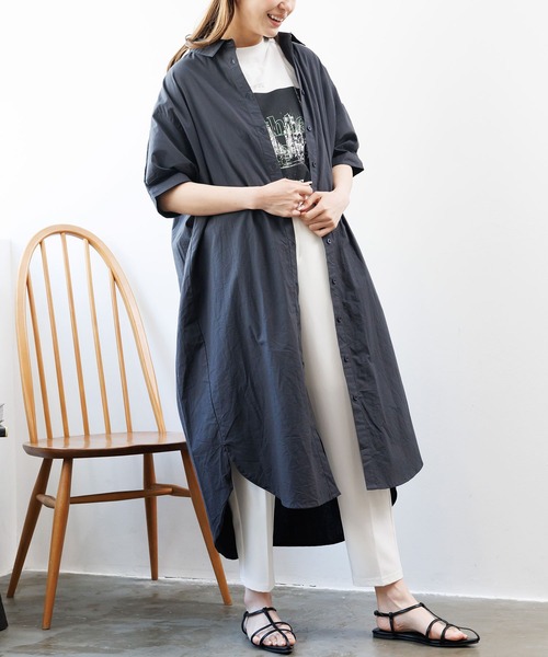 mili an deni（ミリアンデニ）の「綿100％ポプリンシャツワンピース（シャツワンピース・レディース・ブラック/カーキ/ブルー/オフホワイト・M）」の12枚目の写真