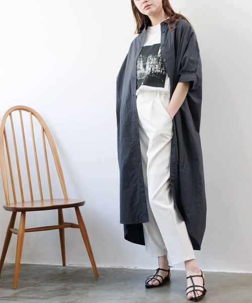 mili an deni（ミリアンデニ）の「綿100％ポプリンシャツワンピース（シャツワンピース・レディース・ブラック/カーキ/ブルー/オフホワイト・M）」の11枚目の写真