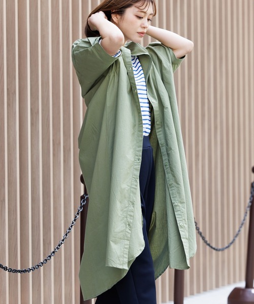 mili an deni（ミリアンデニ）の「綿100％ポプリンシャツワンピース（シャツワンピース・レディース・ブラック/カーキ/ブルー/オフホワイト・M）」の13枚目の写真