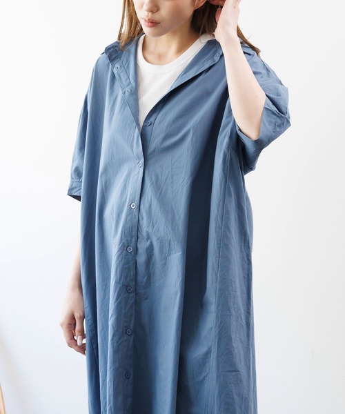 mili an deni（ミリアンデニ）の「綿100％ポプリンシャツワンピース（シャツワンピース・レディース・ブラック/カーキ/ブルー/オフホワイト・M）」の18枚目の写真