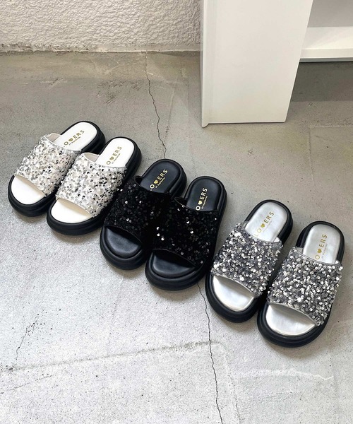 shopnikoniko(ショップニコニコ)の「スパンコール ボリューム 厚底サンダル(サンダル・レディース・シルバー/ホワイト/ブラック・S/LL/L/M)」の4枚目の写真