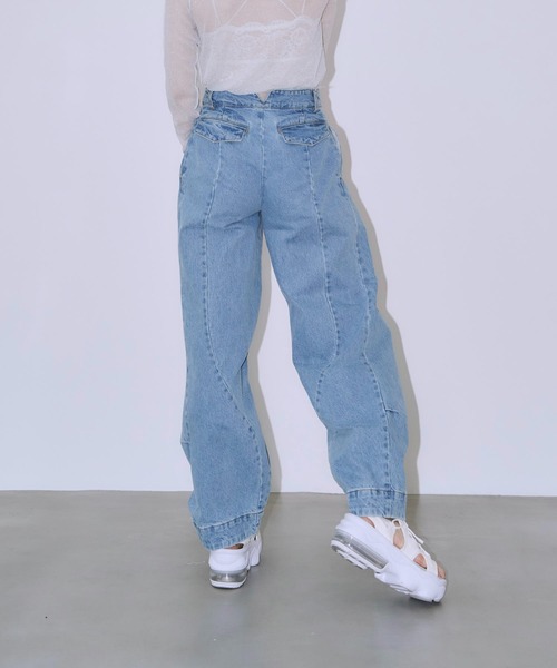セール】再入荷【_chunpi】フリンジラインのカーブワイドデニム