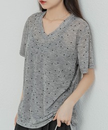 ドットVネック半袖Tシャツ