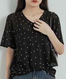 ドットVネック半袖Tシャツ
