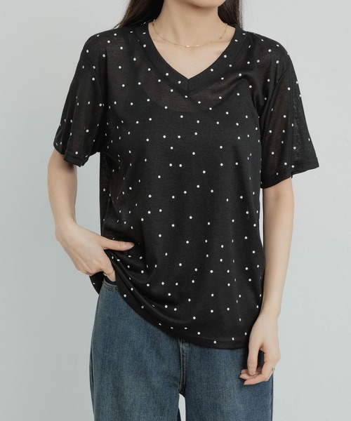 MAISON DE THERESE(メゾン ド テレーズ)の「ドットVネック半袖Tシャツ(Tシャツ/カットソー・レディース・グレー/ベージュ/ブラック・FREE)」の20枚目の写真