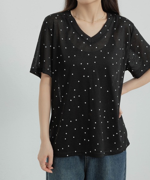 MAISON DE THERESE(メゾン ド テレーズ)の「ドットVネック半袖Tシャツ(Tシャツ/カットソー・レディース・グレー/ベージュ/ブラック・FREE)」の21枚目の写真