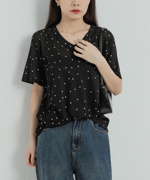 MAISON DE THERESE(メゾン ド テレーズ)の「ドットVネック半袖Tシャツ(Tシャツ/カットソー・レディース・グレー/ベージュ/ブラック・FREE)」の17枚目の写真