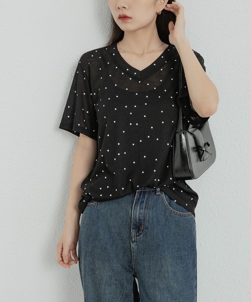 MAISON DE THERESE(メゾン ド テレーズ)の「ドットVネック半袖Tシャツ(Tシャツ/カットソー・レディース・グレー/ベージュ/ブラック・FREE)」の18枚目の写真