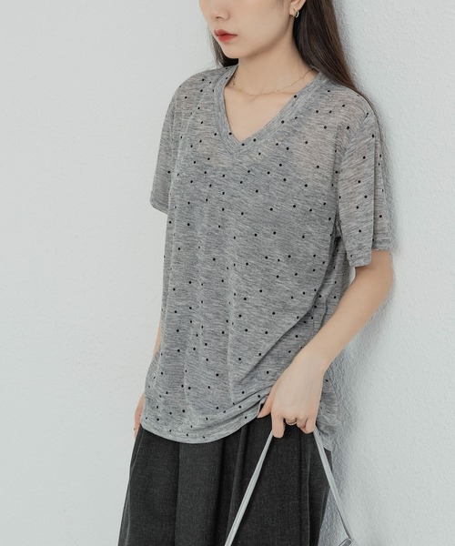 MAISON DE THERESE(メゾン ド テレーズ)の「ドットVネック半袖Tシャツ(Tシャツ/カットソー・レディース・グレー/ベージュ/ブラック・FREE)」の14枚目の写真