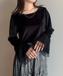 フレア袖チュールベロアプルオーバー