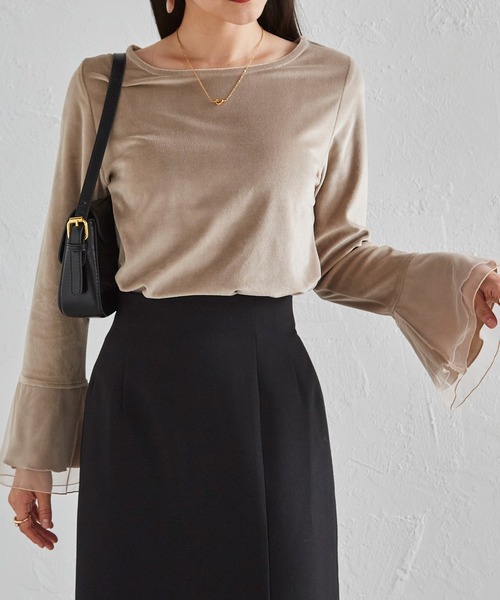 RANAN(ラナン)の「フレア袖チュールベロアプルオーバー(Tシャツ/カットソー・レディース・ブラック/ピンク/グレー/ライトベージュ/オフホワイト・LL/M/L)」の19枚目の写真