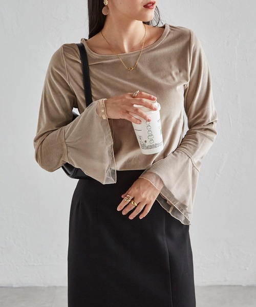 RANAN(ラナン)の「フレア袖チュールベロアプルオーバー(Tシャツ/カットソー・レディース・ブラック/ピンク/グレー/ライトベージュ/オフホワイト・LL/M/L)」の21枚目の写真