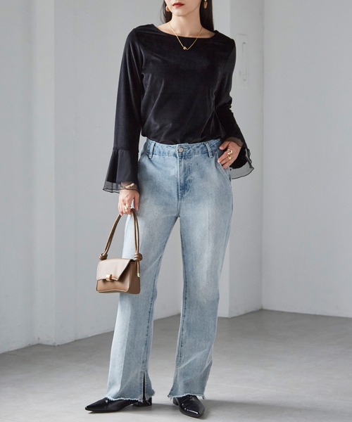 RANAN(ラナン)の「フレア袖チュールベロアプルオーバー(Tシャツ/カットソー・レディース・ブラック/ピンク/グレー/ライトベージュ/オフホワイト・LL/M/L)」の17枚目の写真