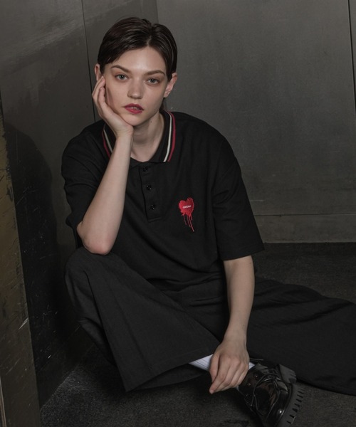 ONCILY（オンシェリー）の「ONE POINT LOGO MOSS STITCH POLO SHIRT  / ワンポイントロゴ鹿の子ポロシャツ（ポロシャツ・メンズ・ネイビー/ブルー/レッド/ブラック/アイボリー・SMALL/LARGE/MEDIUM）」の9枚目の写真