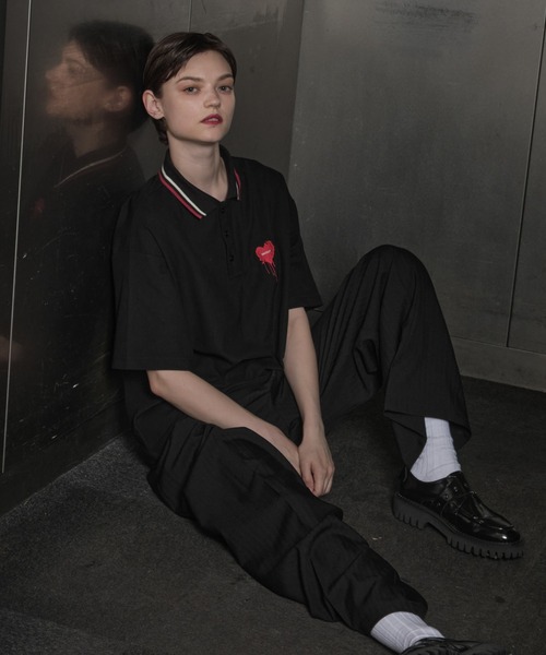ONCILY（オンシェリー）の「ONE POINT LOGO MOSS STITCH POLO SHIRT  / ワンポイントロゴ鹿の子ポロシャツ（ポロシャツ・メンズ・ネイビー/ブルー/レッド/ブラック/アイボリー・SMALL/LARGE/MEDIUM）」の8枚目の写真