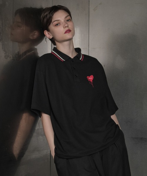 ONCILY（オンシェリー）の「ONE POINT LOGO MOSS STITCH POLO SHIRT  / ワンポイントロゴ鹿の子ポロシャツ（ポロシャツ・メンズ・ネイビー/ブルー/レッド/ブラック/アイボリー・SMALL/LARGE/MEDIUM）」の10枚目の写真