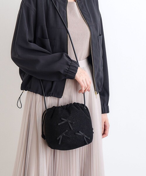 grove(グローブ)の「◆ナイロンリボン巾着ショルダー(ショルダーバッグ・レディース・ブラック系3/ダークグレー/ブラック・00)」の2枚目の写真