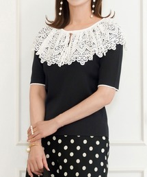 Prima Scherrer（プリマシェレル）の「レースネック 配色サマーニット 半袖 Prima Scherrer（ニット/セーター）」