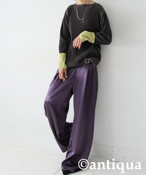 antiqua(アンティカ)の「配色プリーツトップス(Tシャツ/カットソー・レディース・アイボリー/ブラック/ダークグレー/ベージュ・ONESIZE)」の21枚目の写真