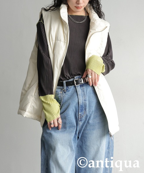 antiqua(アンティカ)の「配色プリーツトップス(Tシャツ/カットソー・レディース・アイボリー/ブラック/ダークグレー/ベージュ・ONESIZE)」の17枚目の写真