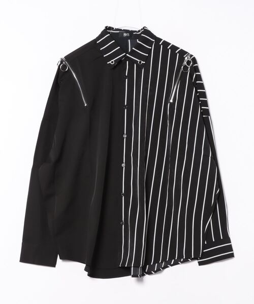 PSYNYXX(プシュニクス)の「PSYNYXX チェーンZIPストライプシャツ(シャツ/ブラウス・メンズ・ブラック系・FREE)」の3枚目の写真