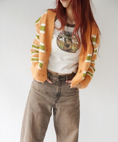 Port(ポート)の「【 antique andico / アンティーク アンディコ 】 マルチ ボーダー ショート丈 カーディガン #_(ニット/セーター・レディース・ブルー/オレンジ・FREE)」の10枚目の写真