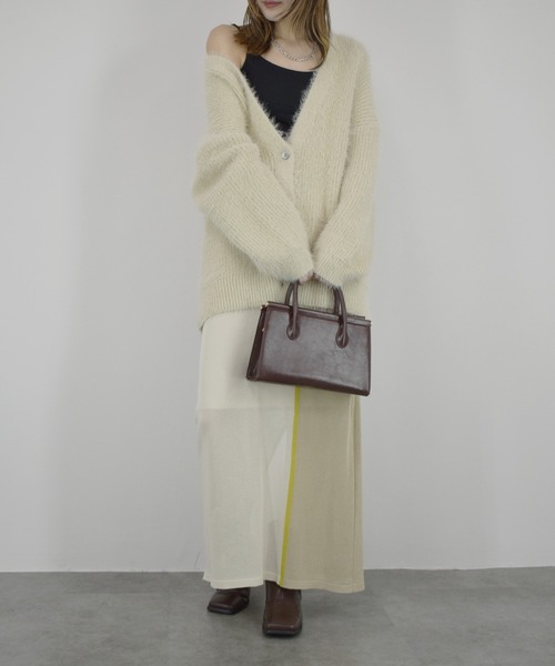 【ZOZO限定】配色ニットスカート／ ロング丈 タイト Iライン シンプル きれいめ レディライク 大人カジュアル オフィスカジュアル バイカラー 切り替えデザイン ベージュ グリーン ライム ブラウン（スカート）｜Reurie'（レウリィ）