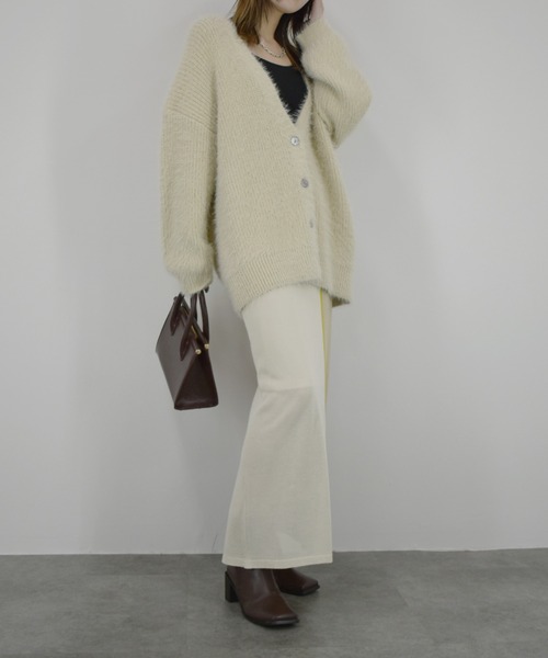 【ZOZO限定】配色ニットスカート／ ロング丈 タイト Iライン シンプル きれいめ レディライク 大人カジュアル オフィスカジュアル バイカラー 切り替えデザイン ベージュ グリーン ライム ブラウン（スカート）｜Reurie'（レウリィ）