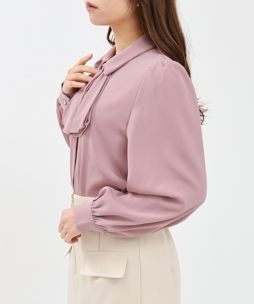 美人百花掲載】とろみ素材 フリルボウタイブラウス（シャツ/ブラウス