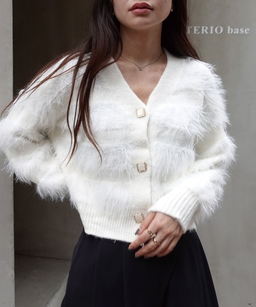 CORNERS（コーナーズ）の「フェザーニットVネックカーディガン（カーディガン/ボレロ・レディース・ピンク/グリーン/ベージュ/ライトブルー/オフホワイト・M）」の2枚目の写真